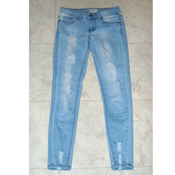 Gogo Jeans Denim - Light Wash Distressed Ripped Up Skinny Jeans